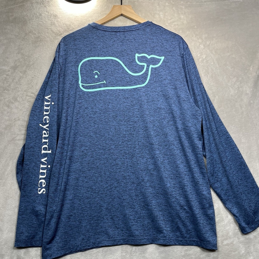 Vineyard Vines Shirt Mens Large Blue Whale Harbor Logo Preppy Spellout Sleeve